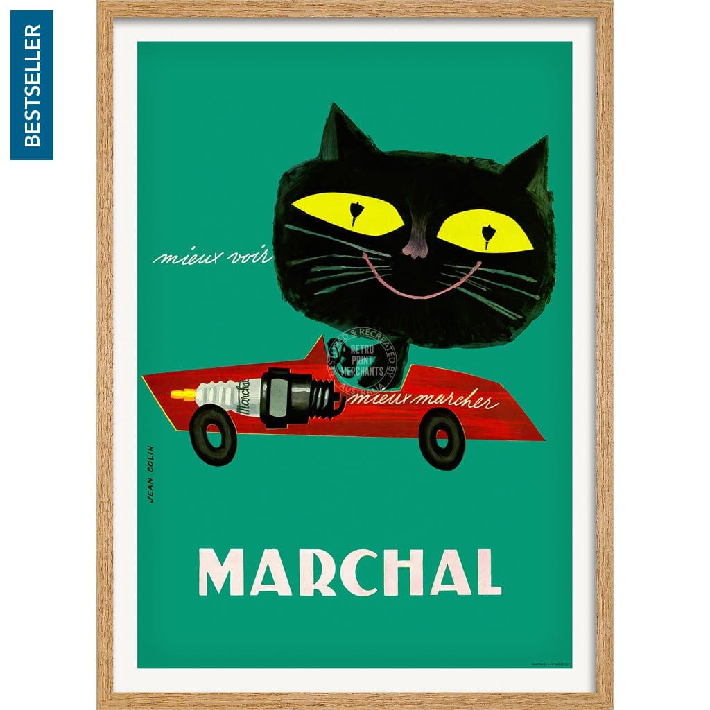 Marchal Cat | France A3 297 X 420Mm 11.7 16.5 Inches / Framed Print - Natural Oak Timber Art