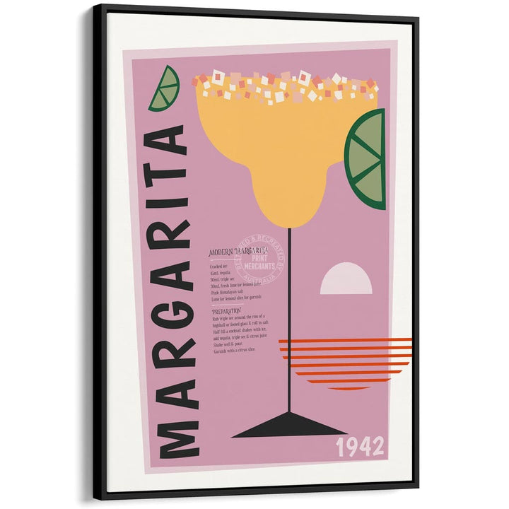 Margarita Cocktail | Worldwide A4 210 X 297Mm 8.3 11.7 Inches / Canvas Floating Frame: Black Timber