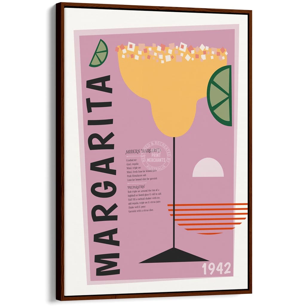 Margarita Cocktail | Worldwide A4 210 X 297Mm 8.3 11.7 Inches / Canvas Floating Frame: Chocolate