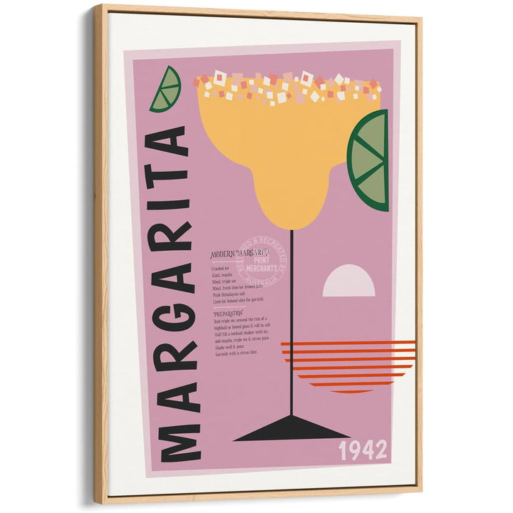 Margarita Cocktail | Worldwide A4 210 X 297Mm 8.3 11.7 Inches / Canvas Floating Frame: Natural Oak