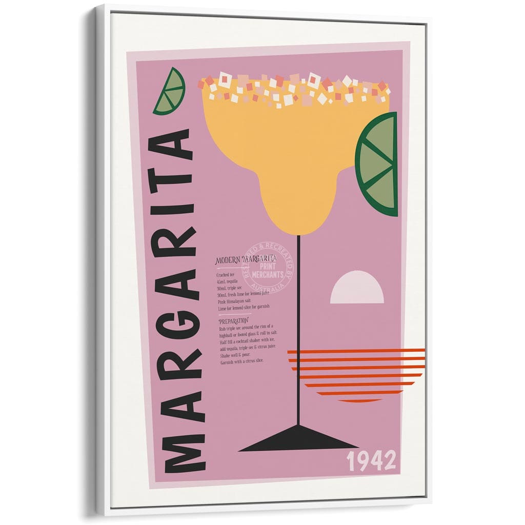 Margarita Cocktail | Worldwide A4 210 X 297Mm 8.3 11.7 Inches / Canvas Floating Frame: White Timber