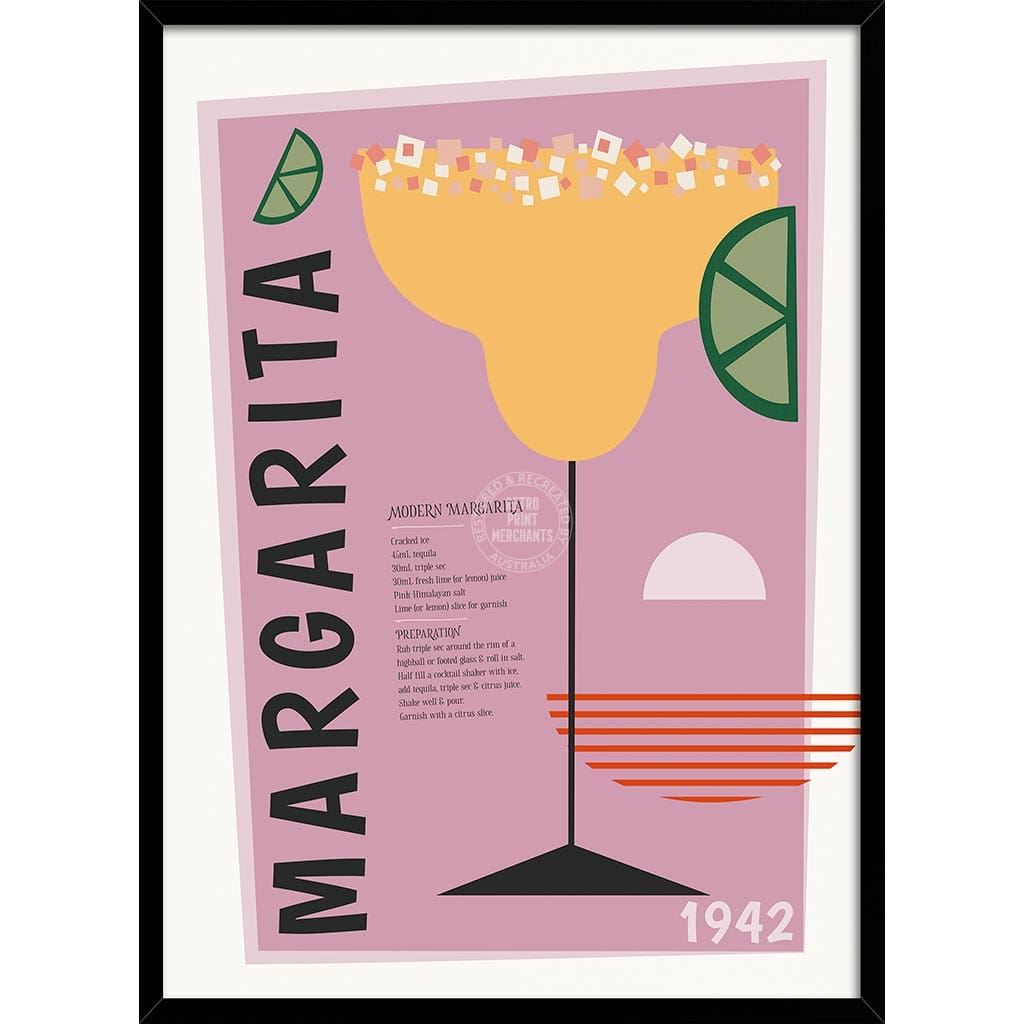 Margarita Cocktail | Worldwide A4 210 X 297Mm 8.3 11.7 Inches / Framed Print: Black Timber Print Art