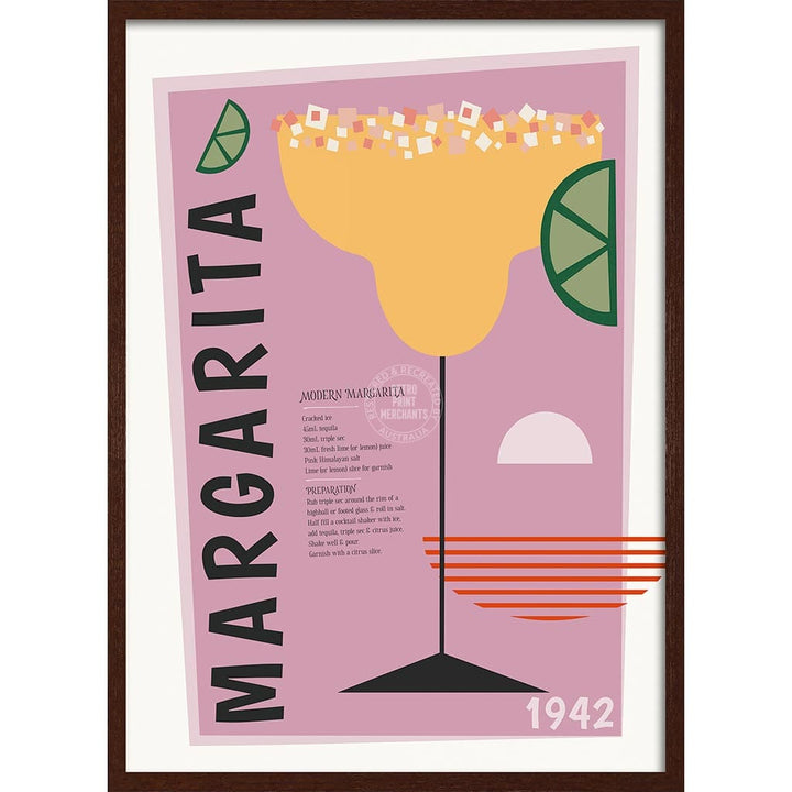 Margarita Cocktail | Worldwide A4 210 X 297Mm 8.3 11.7 Inches / Framed Print: Chocolate Oak Timber