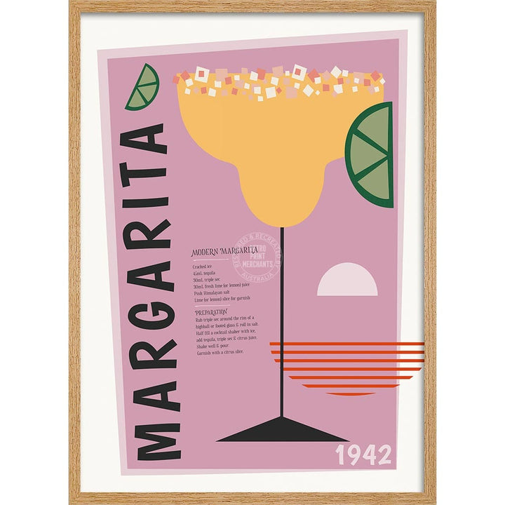 Margarita Cocktail | Worldwide A4 210 X 297Mm 8.3 11.7 Inches / Framed Print: Natural Oak Timber