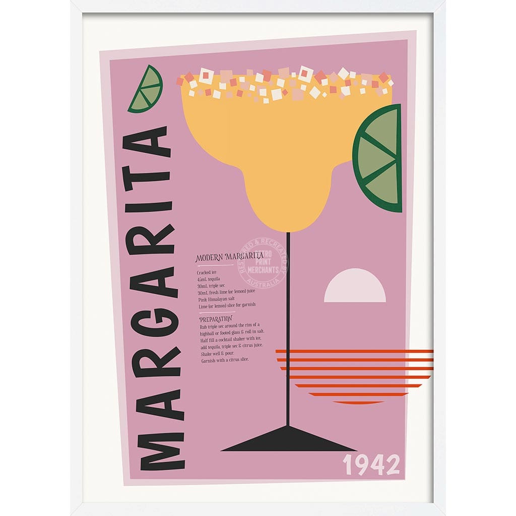 Margarita Cocktail | Worldwide A4 210 X 297Mm 8.3 11.7 Inches / Framed Print: White Timber Print Art