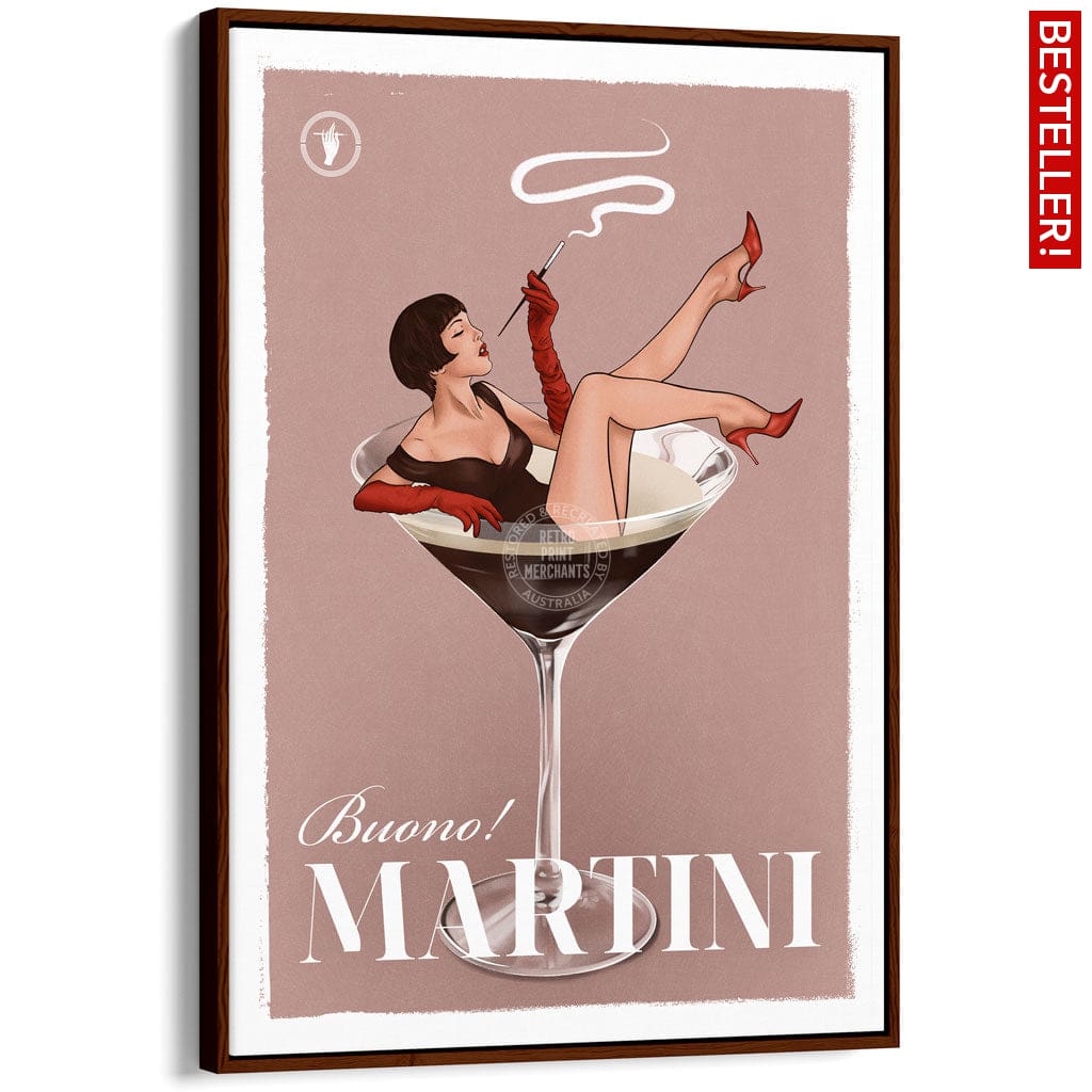 MARTINI | WORLDWIDE A3 | 297 x 420mm | 11.7 x 16.5 inches / Canvas Floating Frame: Chocolate Oak Timber Print Art