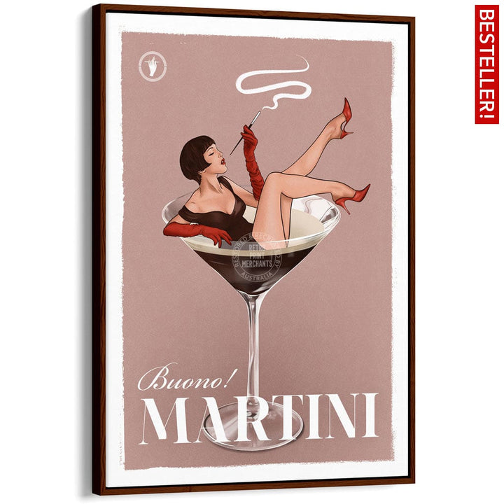 MARTINI | WORLDWIDE A3 | 297 x 420mm | 11.7 x 16.5 inches / Canvas Floating Frame: Chocolate Oak Timber Print Art