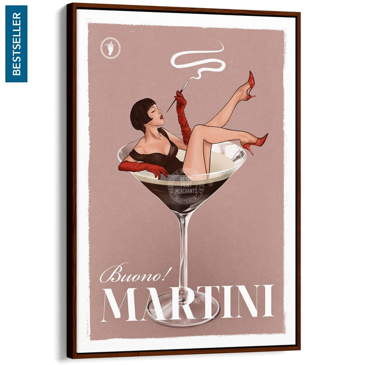 MARTINI | WORLDWIDE A3 | 297 x 420mm | 11.7 x 16.5 inches / Canvas Floating Frame: Chocolate Oak Timber Print Art