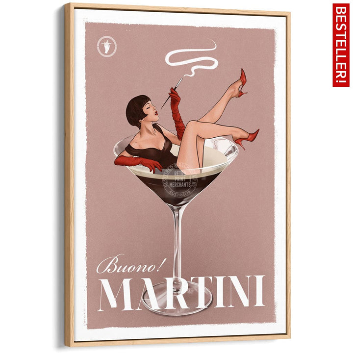 MARTINI | WORLDWIDE A3 | 297 x 420mm | 11.7 x 16.5 inches / Canvas Floating Frame: Natural Oak Timber Print Art