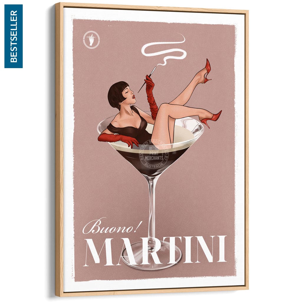 MARTINI | WORLDWIDE A3 | 297 x 420mm | 11.7 x 16.5 inches / Canvas Floating Frame: Natural Oak Timber Print Art