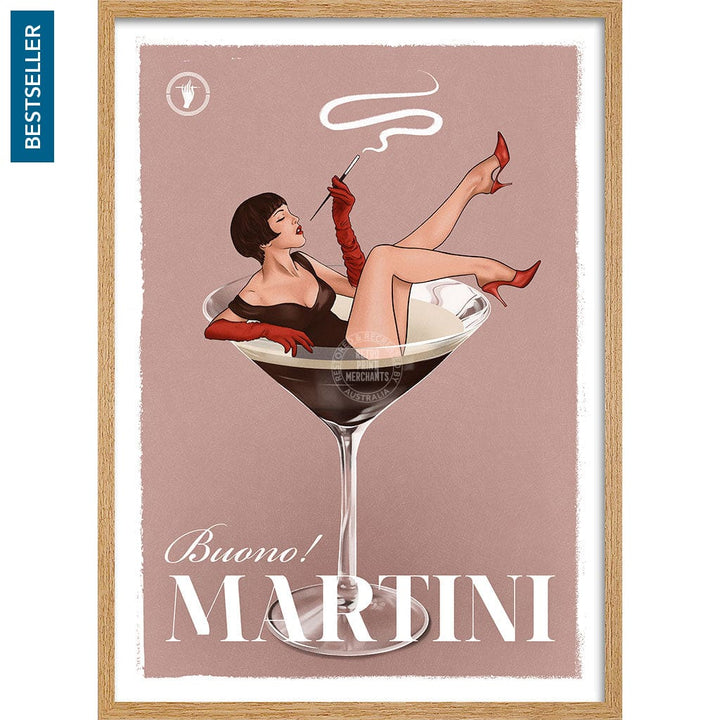 MARTINI | WORLDWIDE A3 | 297 x 420mm | 11.7 x 16.5 inches / Framed Print: Natural Oak Timber Print Art