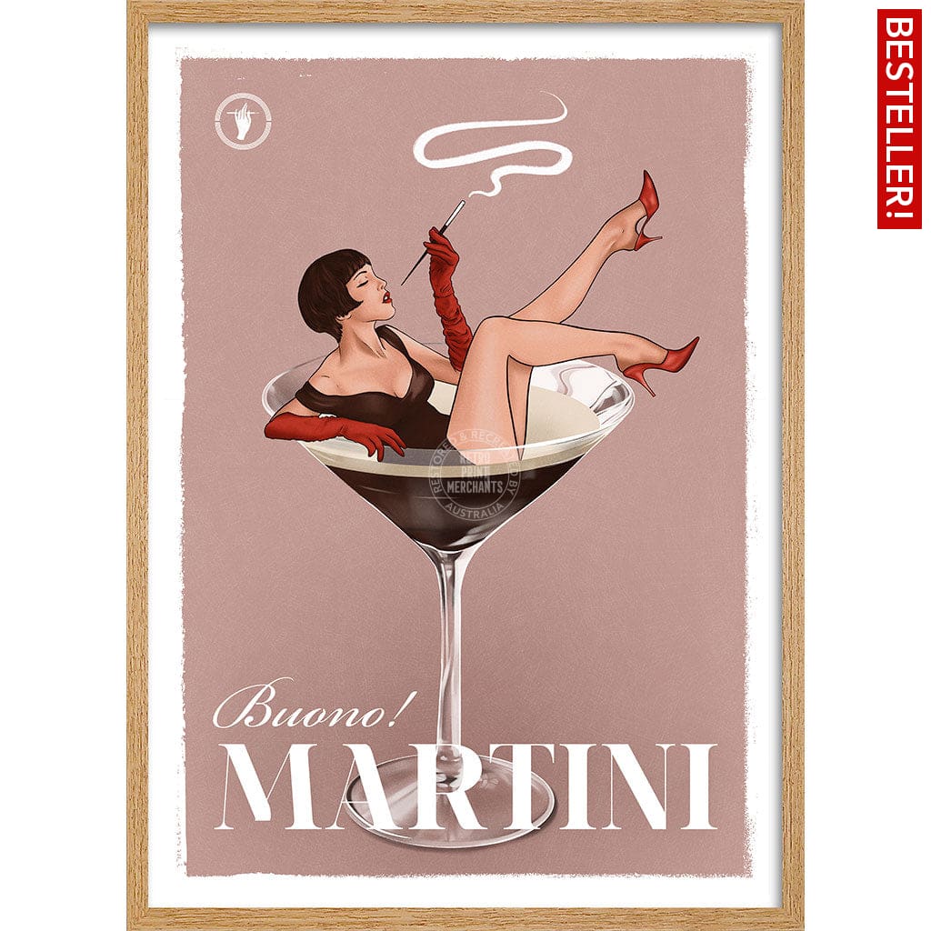 MARTINI | WORLDWIDE A3 | 297 x 420mm | 11.7 x 16.5 inches / Framed Print: Natural Oak Timber Print Art