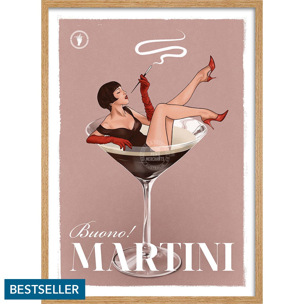 MARTINI | WORLDWIDE A3 | 297 x 420mm | 11.7 x 16.5 inches / Framed Print: Natural Oak Timber Print Art
