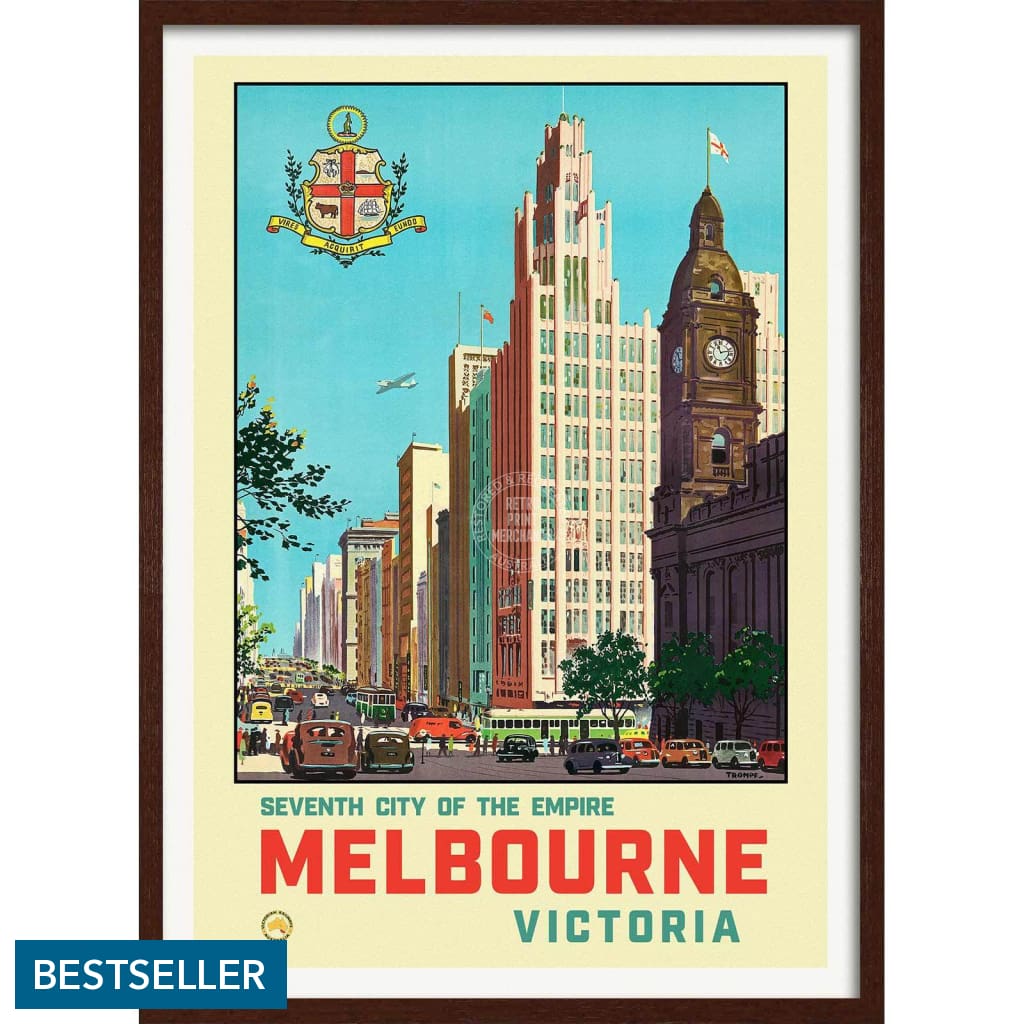 Melbourne 1930 | Australia 422Mm X 295Mm 16.6 11.6 A3 / Dark Oak Print Art