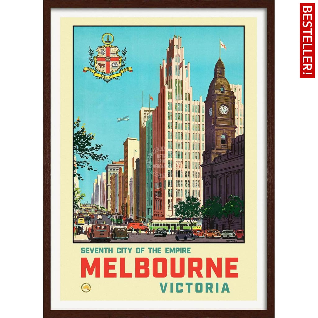 Melbourne 1930 | Australia 422Mm X 295Mm 16.6 11.6 A3 / Dark Oak Print Art