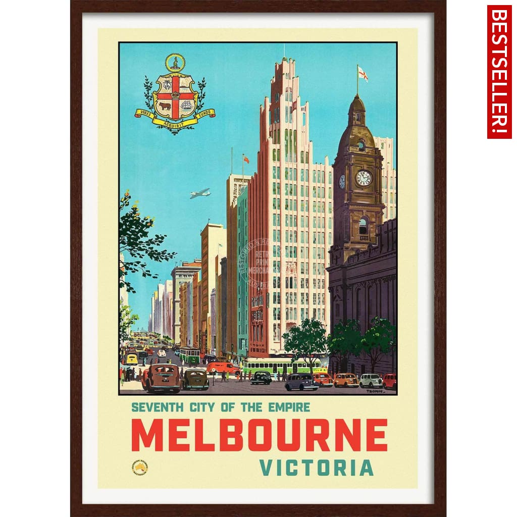 Melbourne 1930 | Australia 422Mm X 295Mm 16.6 11.6 A3 / Dark Oak Print Art
