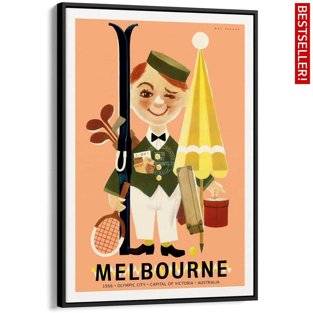 Melbourne 1956 Olympics | Australia A4 210 X 297Mm 8.3 11.7 Inches / Canvas Floating Frame: Black