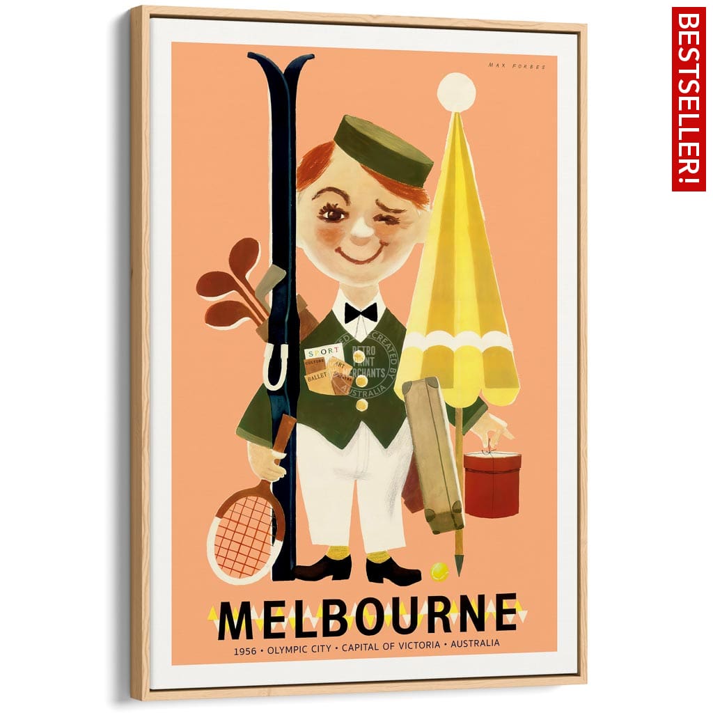 Melbourne 1956 Olympics | Australia A4 210 X 297Mm 8.3 11.7 Inches / Canvas Floating Frame: Natural
