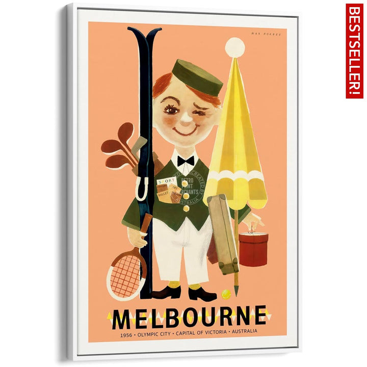 Melbourne 1956 Olympics | Australia A4 210 X 297Mm 8.3 11.7 Inches / Canvas Floating Frame: White