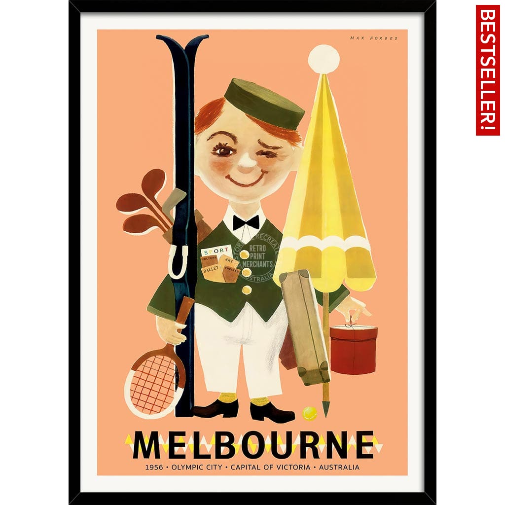 Melbourne 1956 Olympics | Australia A4 210 X 297Mm 8.3 11.7 Inches / Framed Print: Black Timber