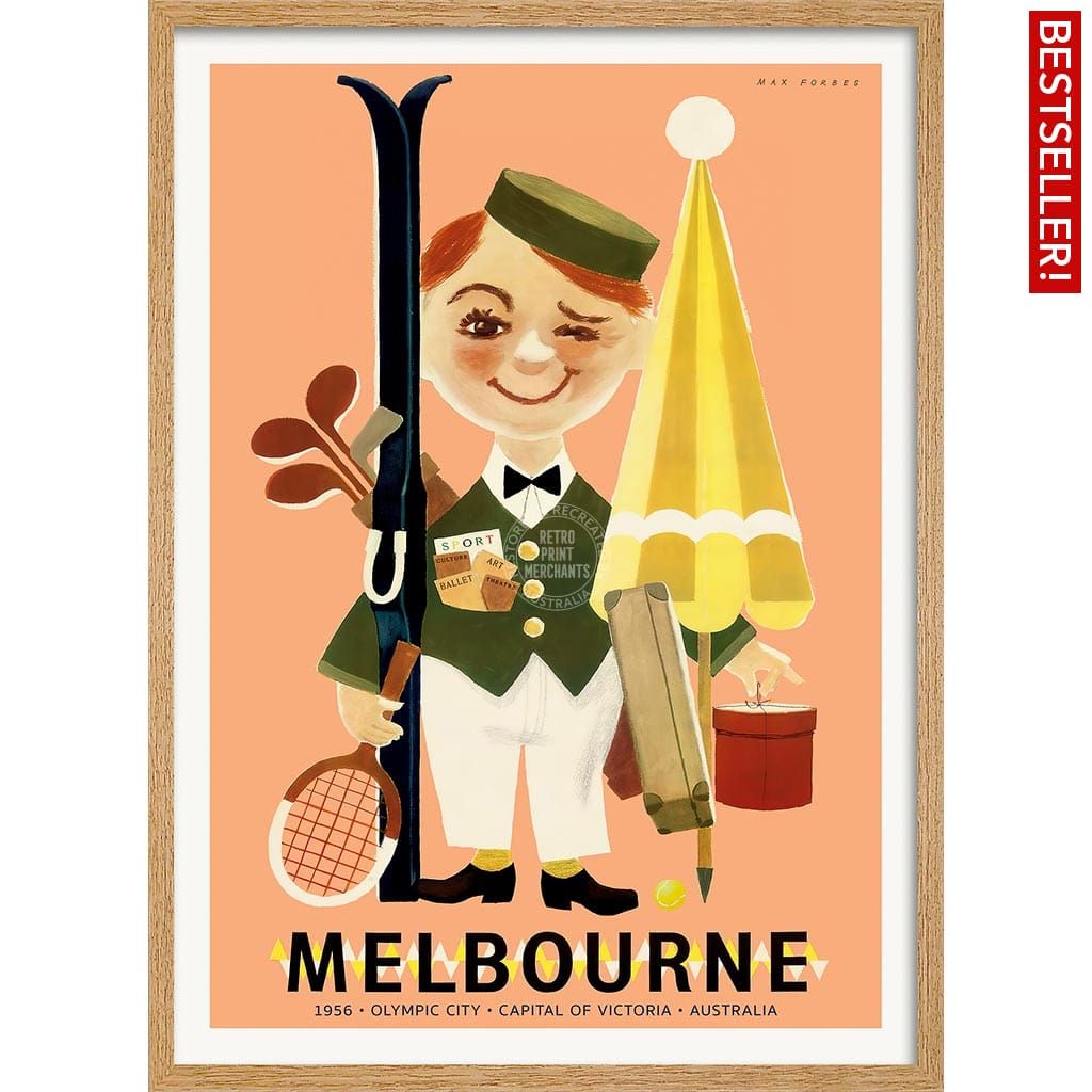 Melbourne 1956 Olympics | Australia A4 210 X 297Mm 8.3 11.7 Inches / Framed Print: Natural Oak