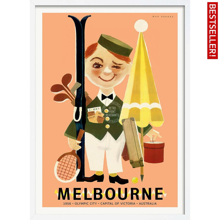 Melbourne 1956 Olympics | Australia A4 210 X 297Mm 8.3 11.7 Inches / Framed Print: White Timber