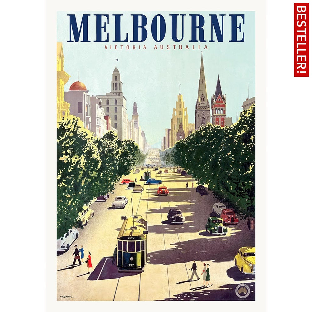 MELBOURNE COLLINS STREET | AUSTRALIA A2 | 420 x 594mm | 16.5 x 23.4 inches / Unframed Print Print Art