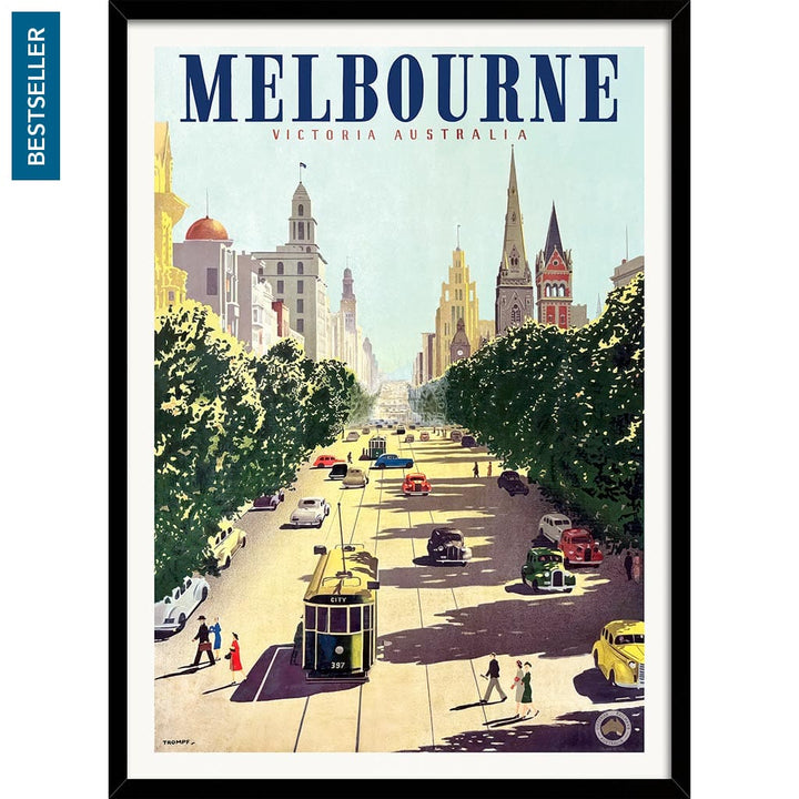 MELBOURNE COLLINS STREET | AUSTRALIA A3 | 297 x 420mm | 11.7 x 16.5 inches / Framed Print: Black Timber Print Art