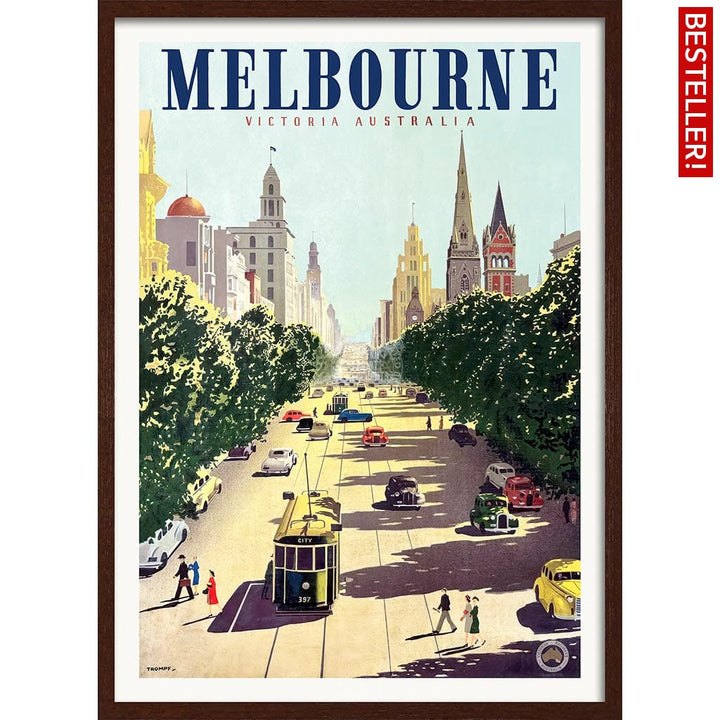 MELBOURNE COLLINS STREET | AUSTRALIA A3 | 297 x 420mm | 11.7 x 16.5 inches / Framed Print: Chocolate Oak Timber Print