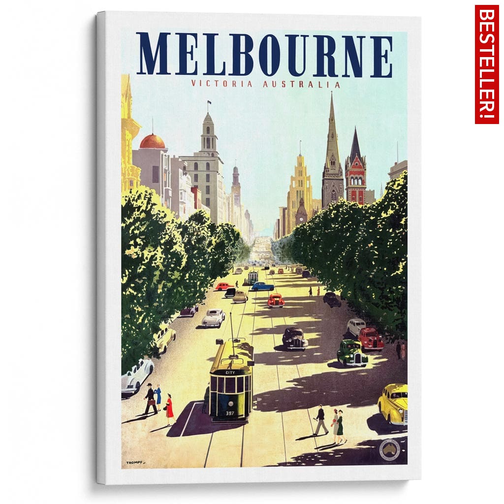 MELBOURNE COLLINS STREET | AUSTRALIA A3 | 297 x 420mm | 11.7 x 16.5 inches / Stretched Canvas Print Art