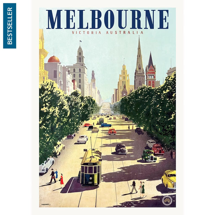 MELBOURNE COLLINS STREET | AUSTRALIA A2 | 420 x 594mm | 16.5 x 23.4 inches / Unframed Print Print Art