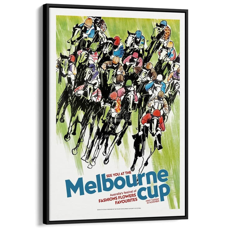 Melbourne Cup | Australia A3 297 X 420Mm 11.7 16.5 Inches / Canvas Floating Frame - Black Timber