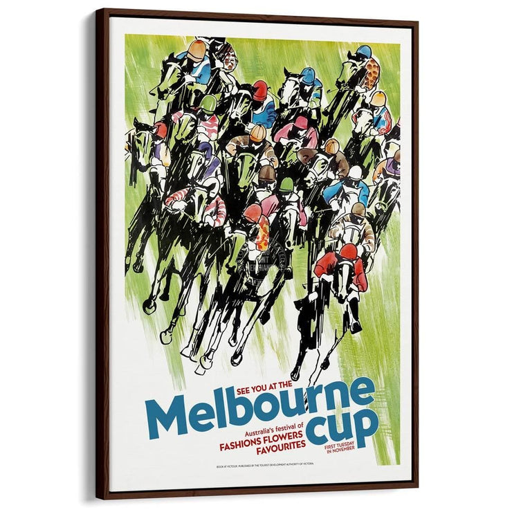 Melbourne Cup | Australia A3 297 X 420Mm 11.7 16.5 Inches / Canvas Floating Frame - Dark Oak Timber