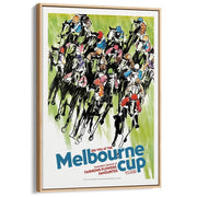 Melbourne Cup | Australia A3 297 X 420Mm 11.7 16.5 Inches / Canvas Floating Frame - Natural Oak
