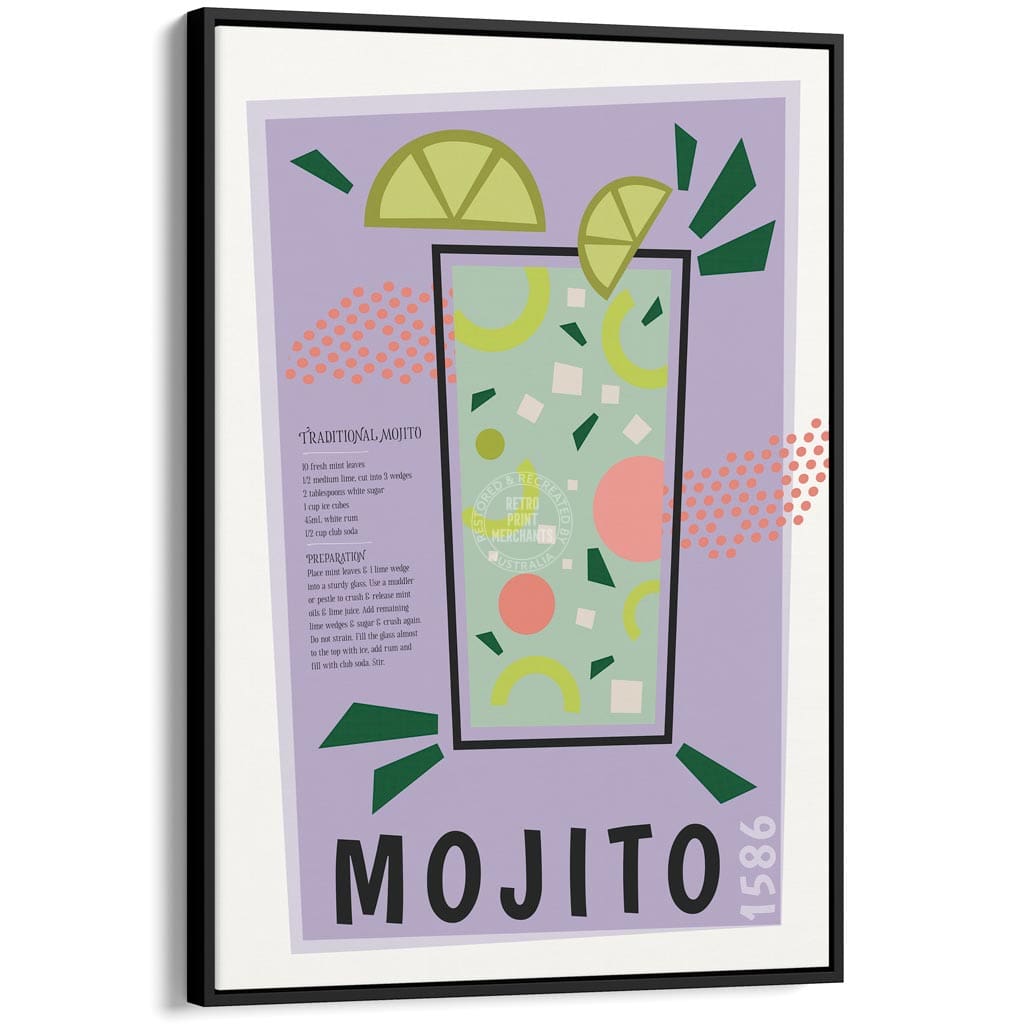 Mojito Cocktail | Worldwide A4 210 X 297Mm 8.3 11.7 Inches / Canvas Floating Frame: Black Timber