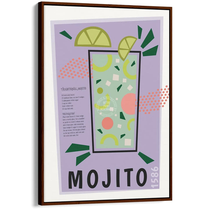 Mojito Cocktail | Worldwide A4 210 X 297Mm 8.3 11.7 Inches / Canvas Floating Frame: Chocolate Oak