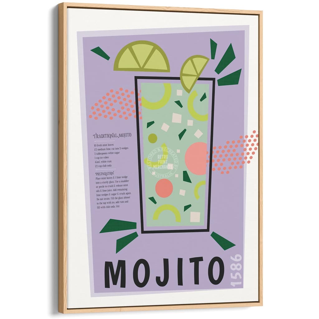 Mojito Cocktail | Worldwide A4 210 X 297Mm 8.3 11.7 Inches / Canvas Floating Frame: Natural Oak