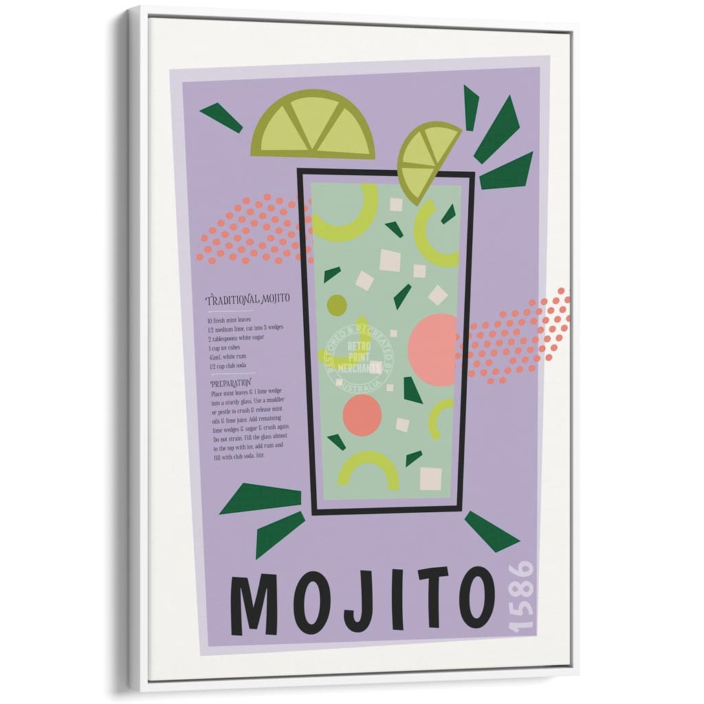 Mojito Cocktail | Worldwide A4 210 X 297Mm 8.3 11.7 Inches / Canvas Floating Frame: White Timber