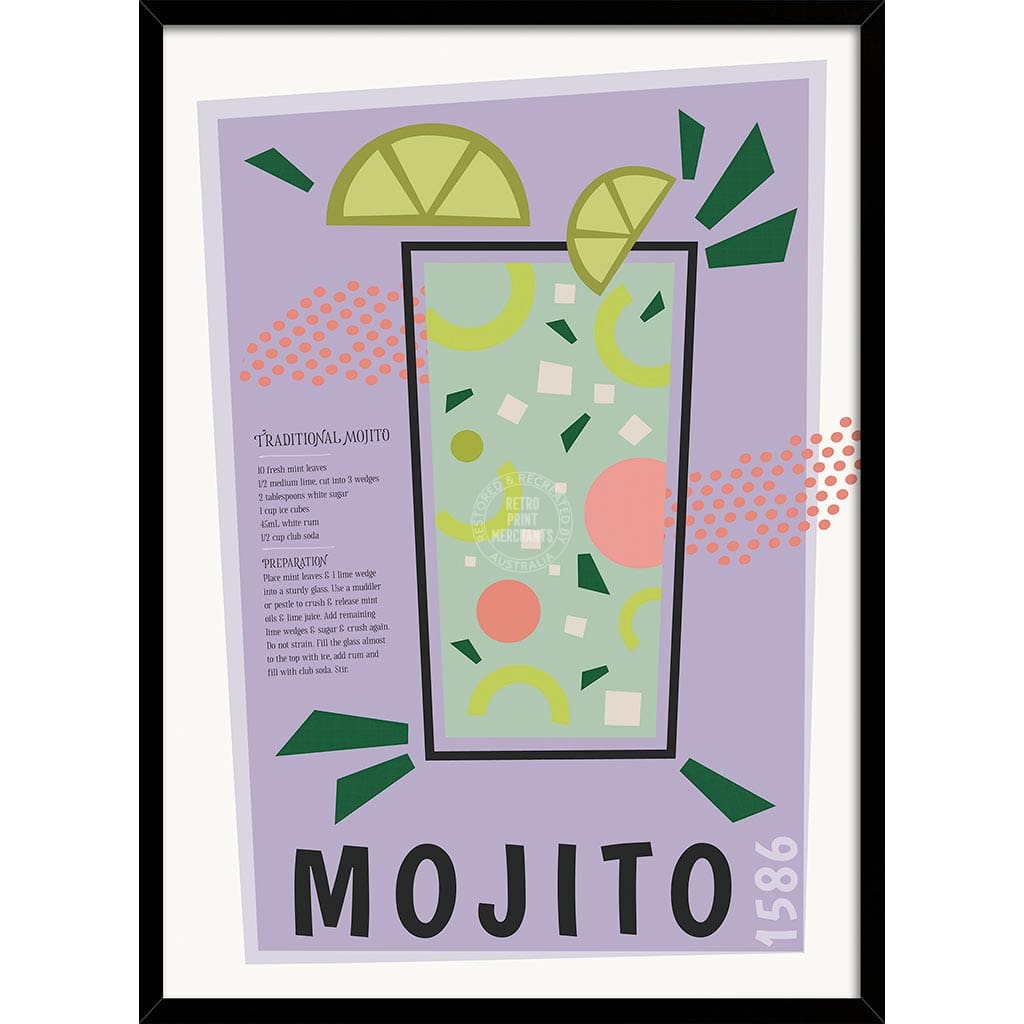 Mojito Cocktail | Worldwide A4 210 X 297Mm 8.3 11.7 Inches / Framed Print: Black Timber Print Art