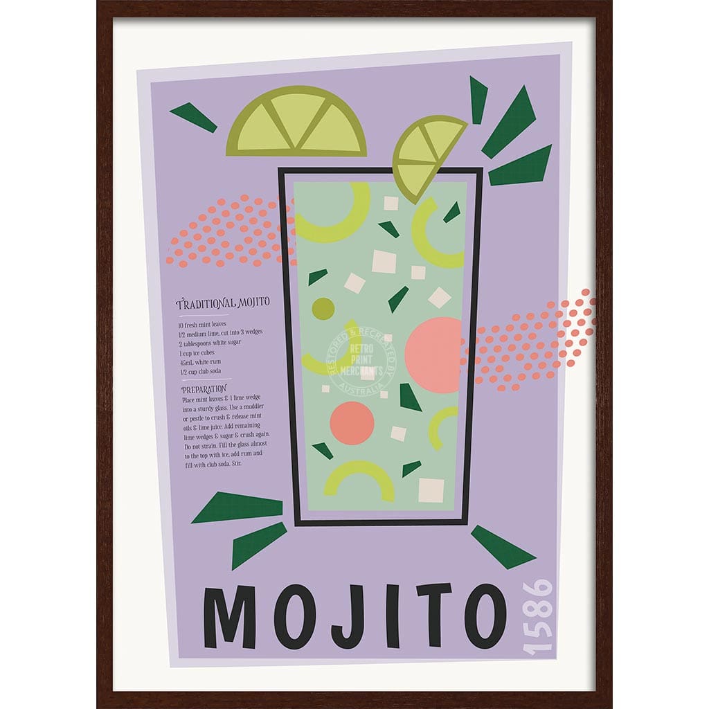 Mojito Cocktail | Worldwide A4 210 X 297Mm 8.3 11.7 Inches / Framed Print: Chocolate Oak Timber