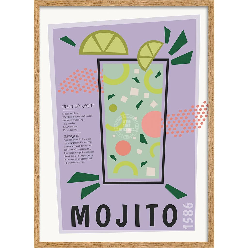 Mojito Cocktail | Worldwide A4 210 X 297Mm 8.3 11.7 Inches / Framed Print: Natural Oak Timber Print