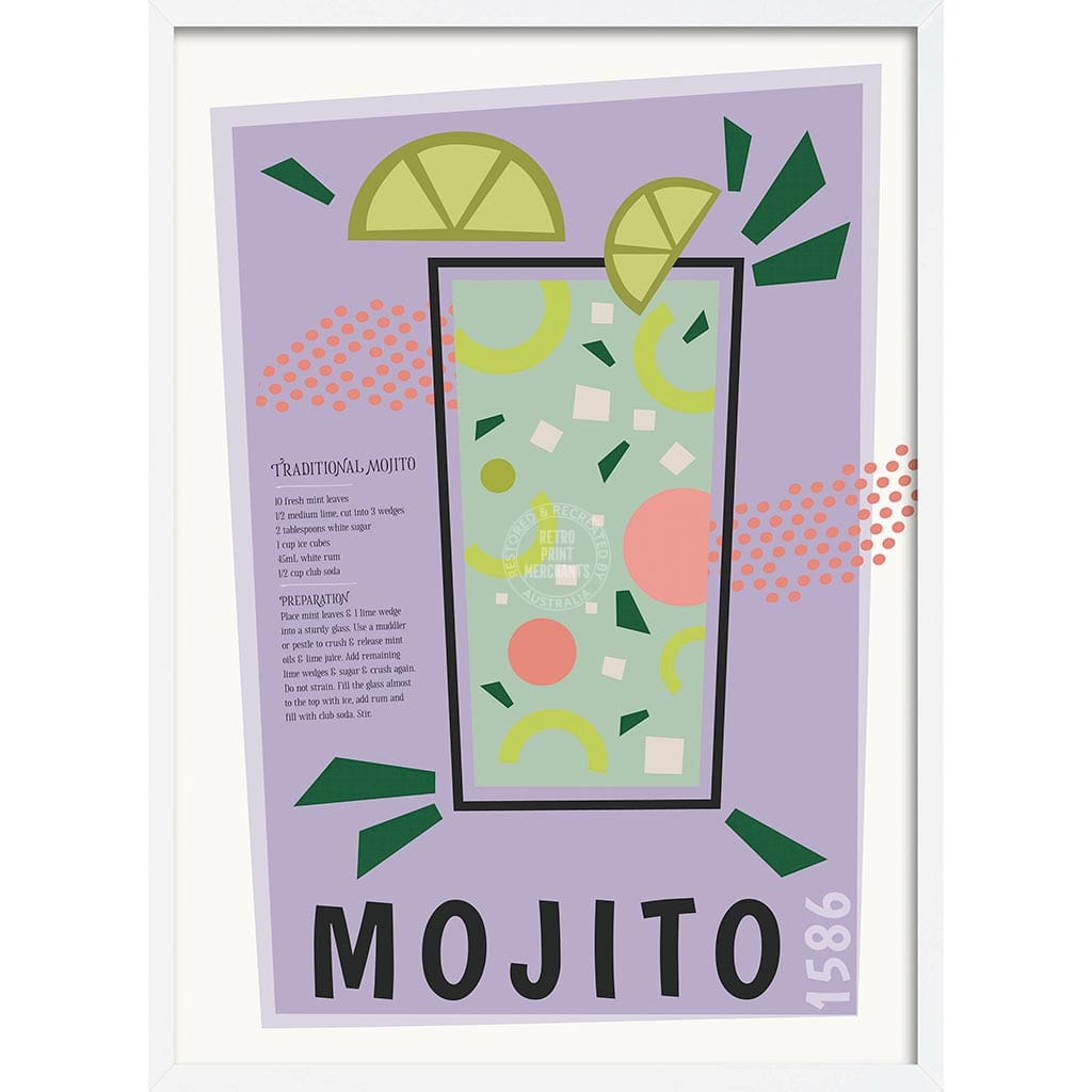 Mojito Cocktail | Worldwide A4 210 X 297Mm 8.3 11.7 Inches / Framed Print: White Timber Print Art