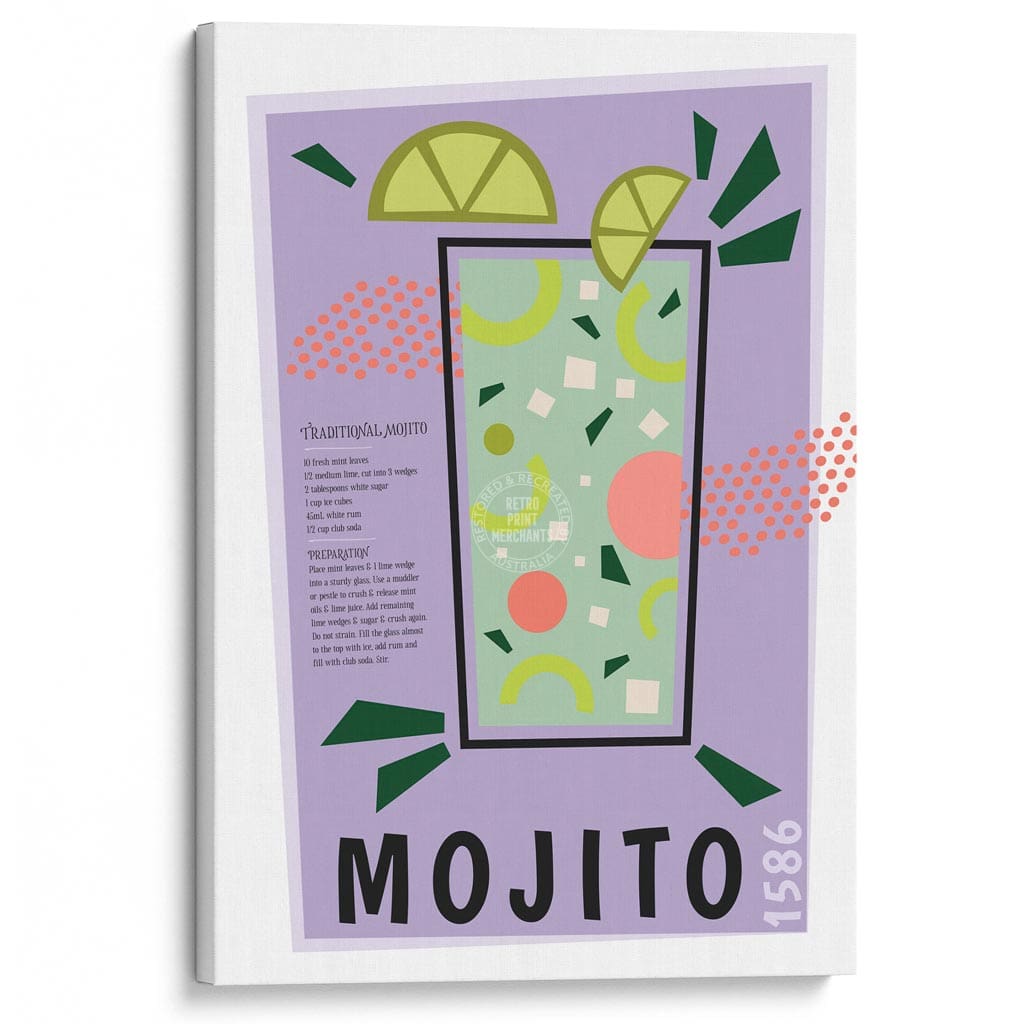 Mojito Cocktail | Worldwide A4 210 X 297Mm 8.3 11.7 Inches / Stretched Canvas Print Art