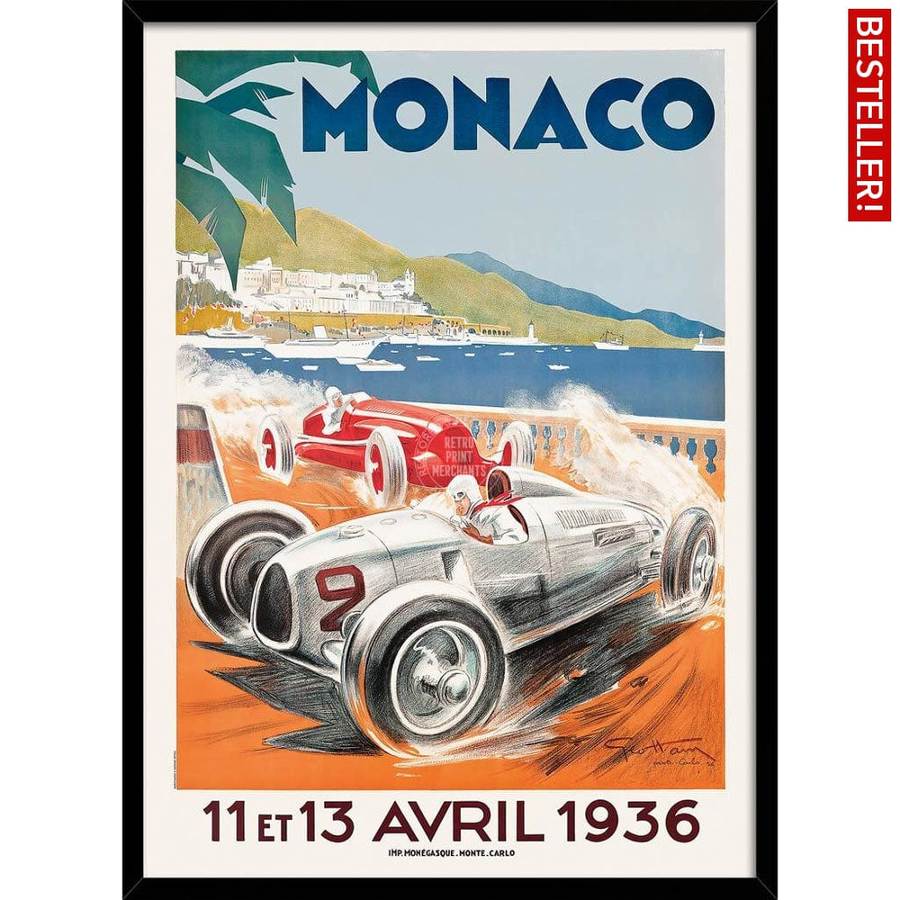Monaco Grand Prix 1936 | France 422Mm X 295Mm 16.6 11.6 A3 / Black Print Art