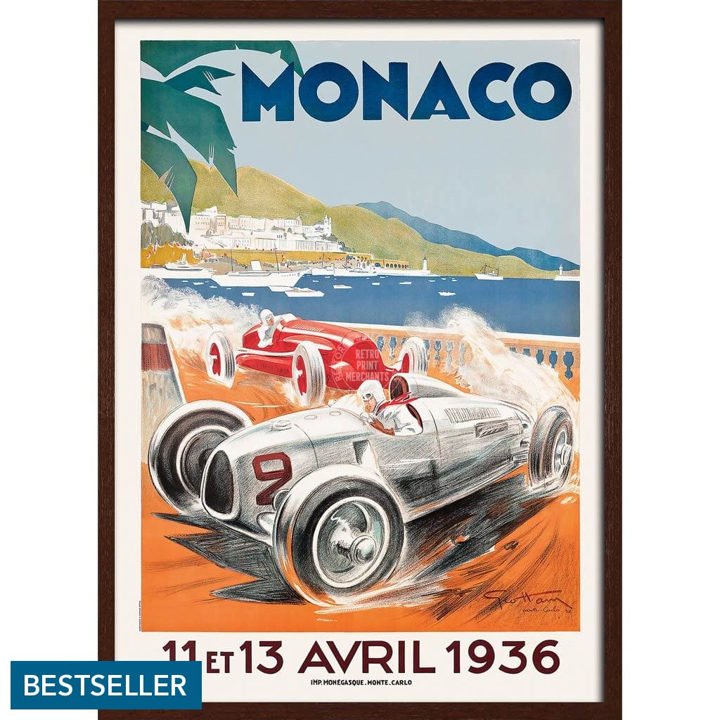 Monaco Grand Prix 1936 | France 422Mm X 295Mm 16.6 11.6 A3 / Dark Oak Print Art