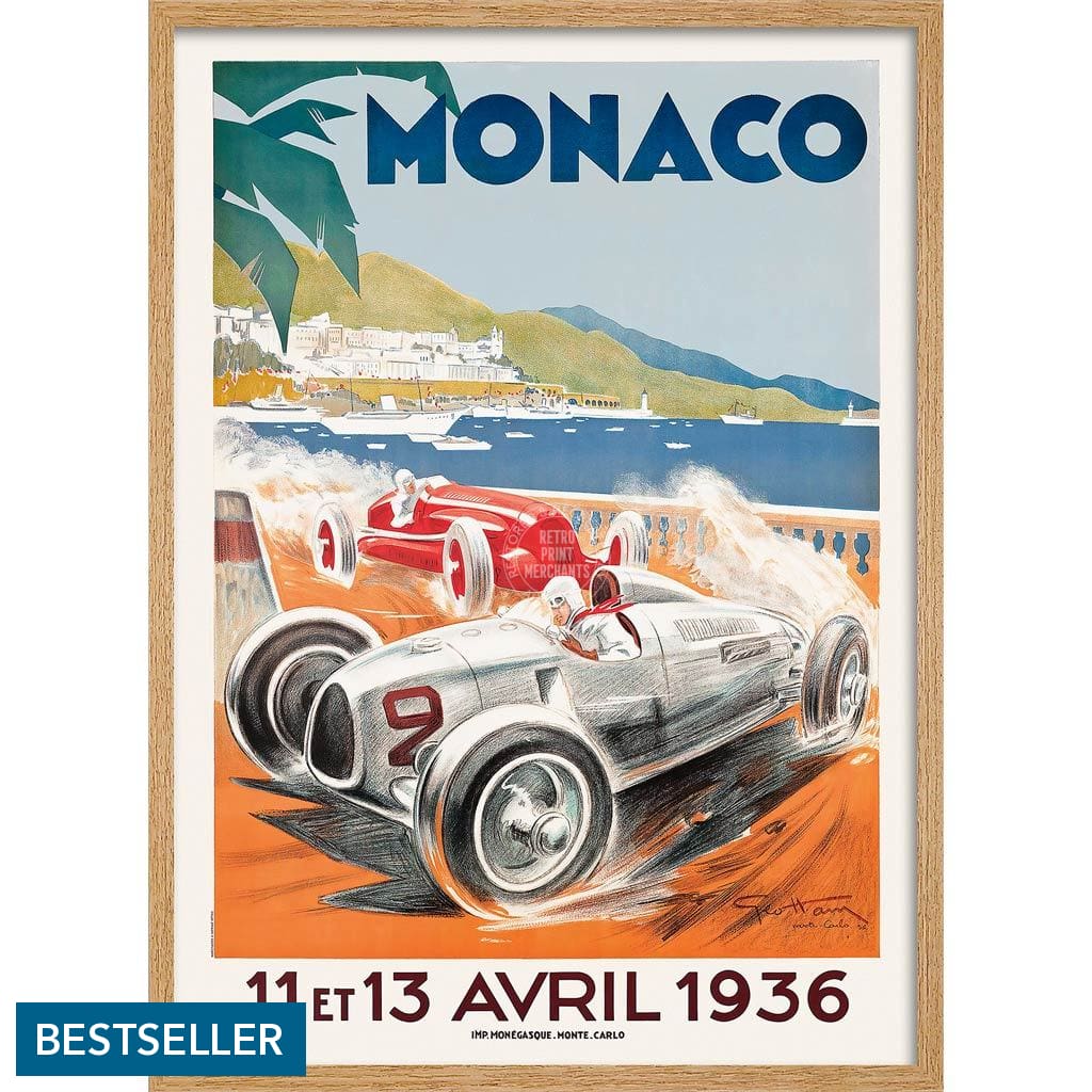 Monaco Grand Prix 1936 | France 595Mm X 422Mm 23.4 16.6 / Natural Oak Print Art