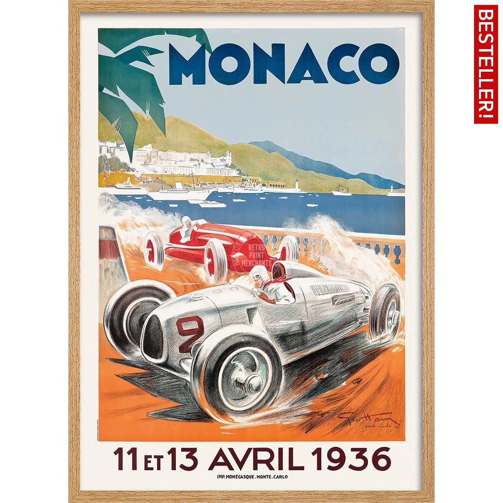 Monaco Grand Prix 1936 | France 595Mm X 422Mm 23.4 16.6 / Natural Oak Print Art