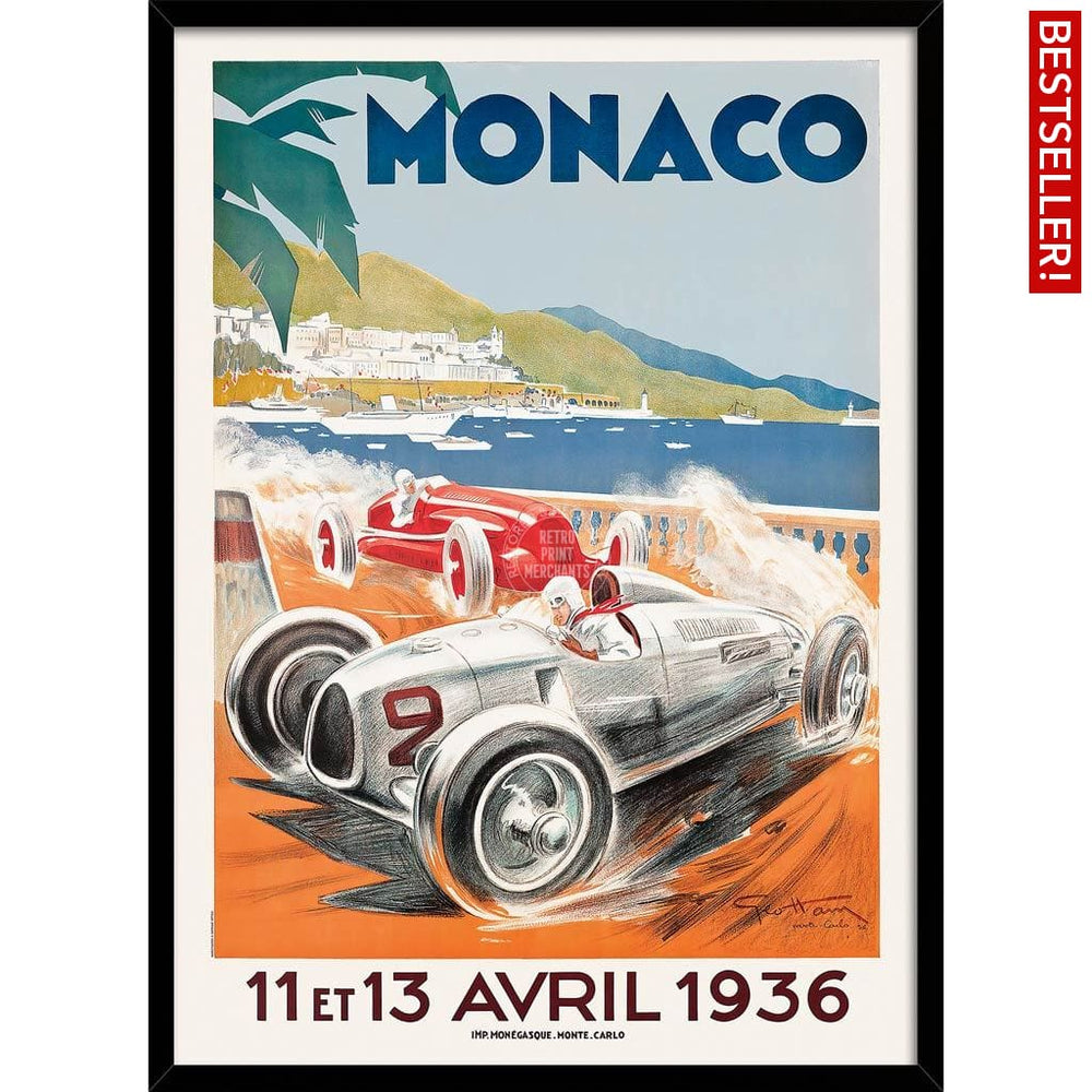 Monaco Grand Prix 1936 | France 422Mm X 295Mm 16.6 11.6 A3 / Black Print Art