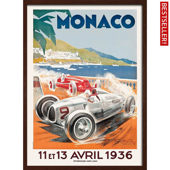 Monaco Grand Prix 1936 | France 422Mm X 295Mm 16.6 11.6 A3 / Dark Oak Print Art