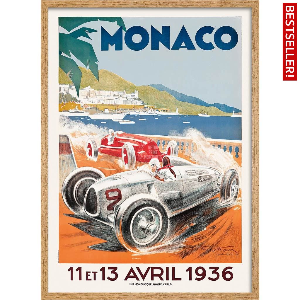 Monaco Grand Prix 1936 | France 595Mm X 422Mm 23.4 16.6 / Natural Oak Print Art
